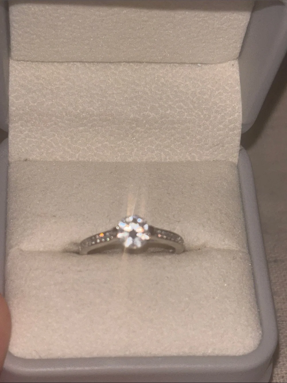 Sparkling Clear Stone Silver Ring with Accent Bands Size 6